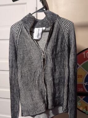 Collision Black & White Striped Zip-Front Cardigan